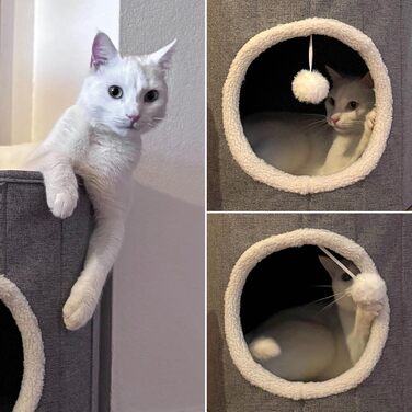 Квітковий будиночок для котів PAWY з подушкою, складне ліжко для котів з тканини букле, знімний верх, 40x40x44 см (Круг / 38 x 38 x 38 см, Сірий)