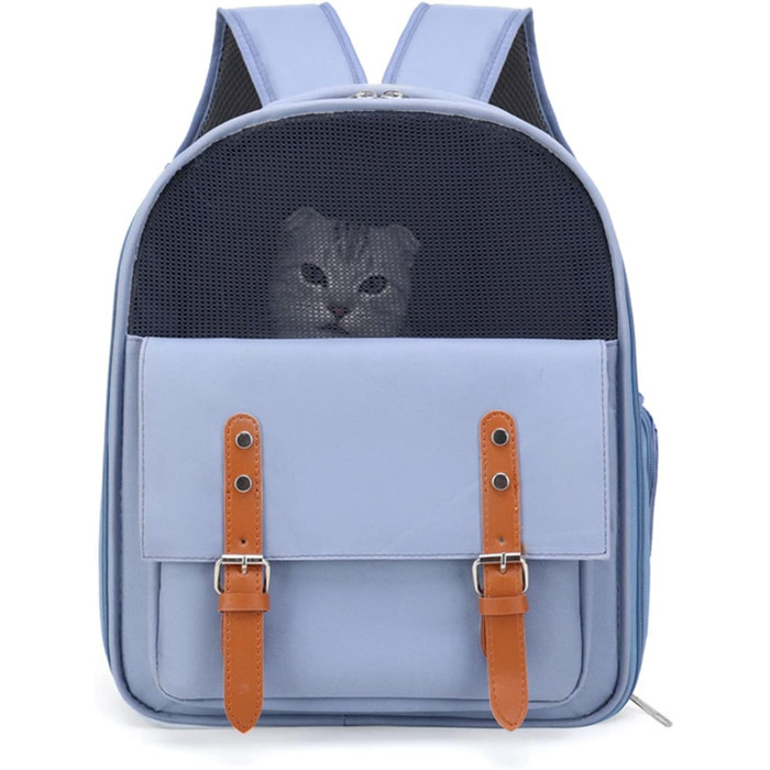 Рюкзак для собак та котів PETCUTE до 8 кг, з внутрішньою страхувальною лінією, дихаючий, з вікном, знімний килимок, блакитний