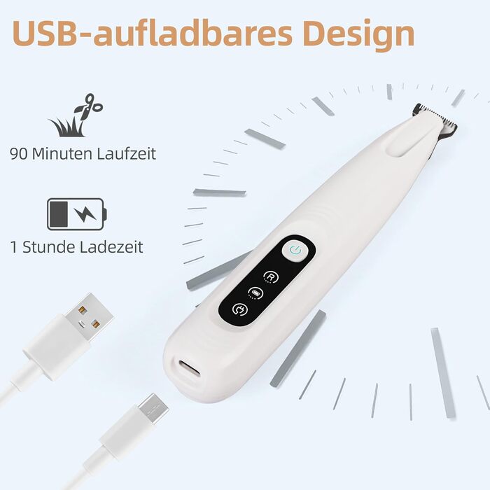 Триммер для собак ALL FOR PAWS з LED-підсвічуванням – 18 мм, тихий (35 дБ), вологостійкий (IPX4), USB, для стрижки лап, вух, обличчя та задньої частини тіла