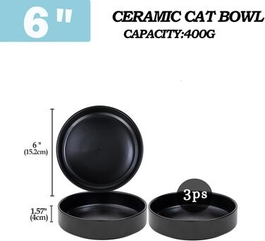 Набір мисок для котів з кераміки, 3 шт. - миски для котів та кошенят, 15*4 см (чорний)