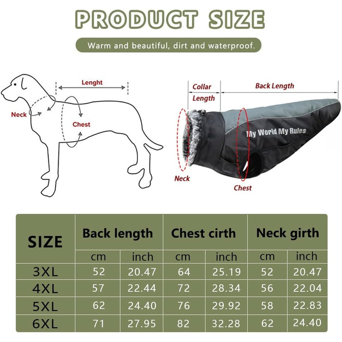 Водонепроникна зимова куртка для собак з шлейкою, великий розмір 6XL, чорний колір