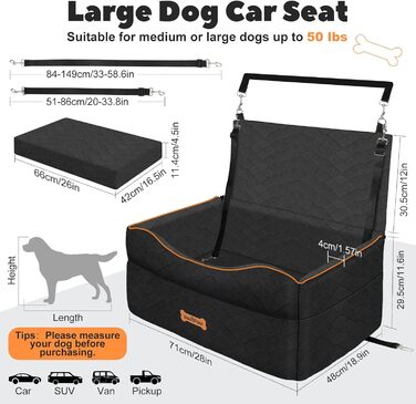 Автокрісло для собак VavoPaw, чорне, M: для собак до 25 кг, з м'якою подушкою та страхувальним ременем