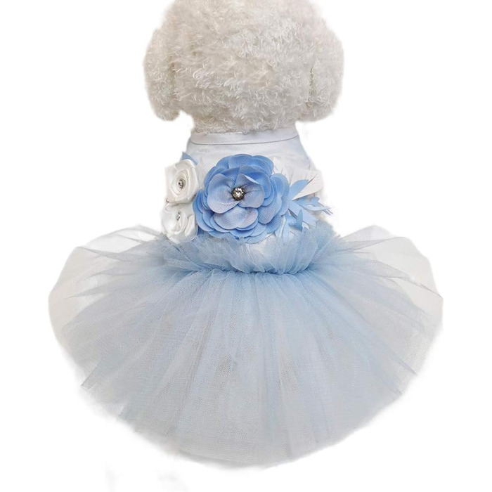 Сукня для собак Принцеса: блакитна квіткова сукня-тьюль з шаруванням для собак та котів (S)
