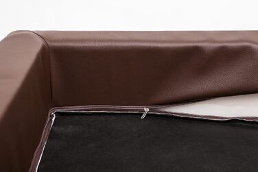 Ліжко для собак, лежанка для собак, диван-лежанка для собак, подушка для собак, місце для відпочинку, матрац для собак, хатинка для собак, місце для собаки, кошик для собак, лежанка для собак 93x62 см (XXL, коричнева ЕКО-шкіра, бежевий матрац)