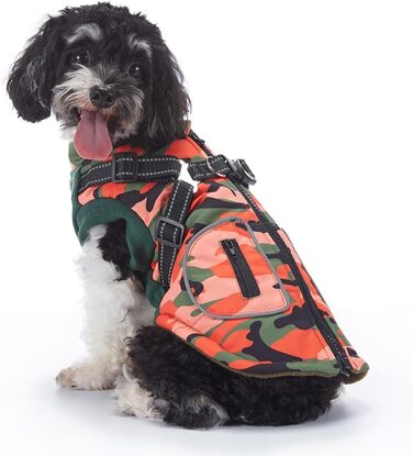 Водонепроникна куртка для собак з шлейкою та жилетом, вітрозахисна, з відбиваючими елементами, для цуценят, маленьких та середніх собак (Помаранчевий, L)