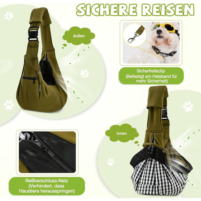 Трансформер для собак та котів ALLSOPETS, дихаюча сумка-переноска з безпечною шлейкою, м'яка переноска для подорожей та до ветеринара (Оливковий)