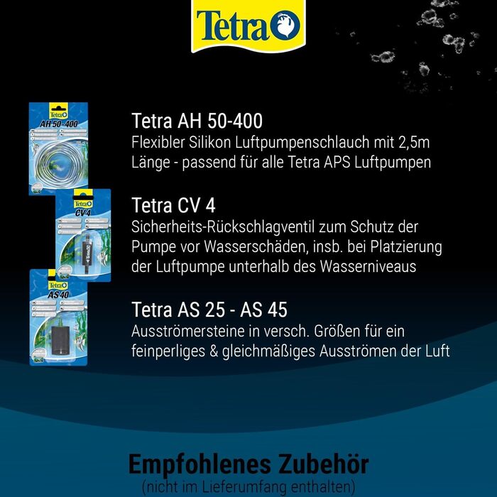Tetra APS 400 - Тиха мембранна повітряна помпа для акваріумів 250-600 л, чорна