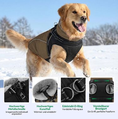 Зимовий теплий одяг для собак - куртка для маленьких собак, водонепроникна, світловідбиваюча, для активного відпочинку, S (обхват грудей 44 см), Колір: Коричневий