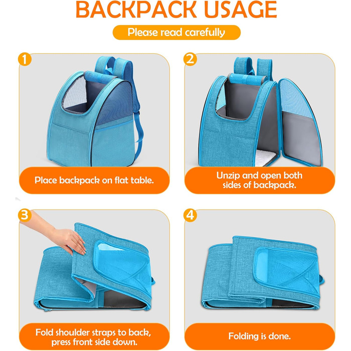 Рюкзак для тварин ALLSOPETS: складаний, для котів та собак, з дихаючою підкладкою. Ідеально для подорожей, прогулянок та хатніх потреб. Колір: блакитний