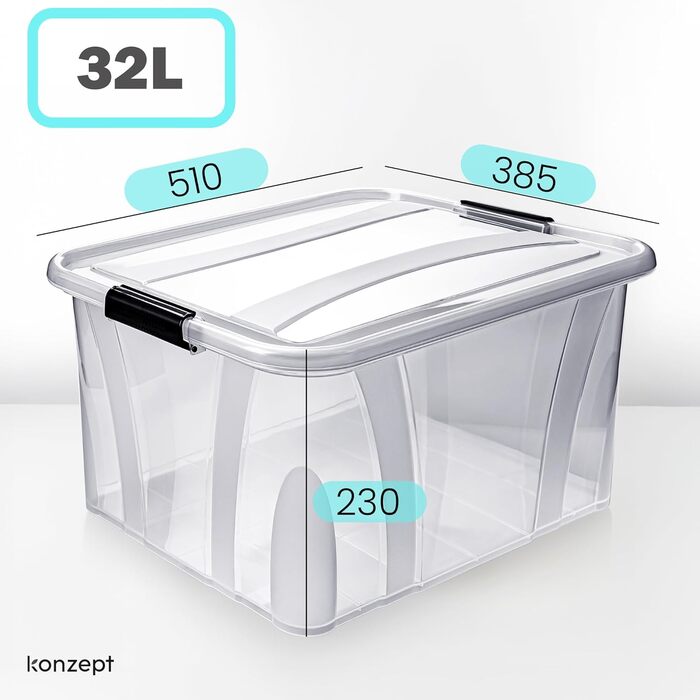 Ящик для зберігання Konzept з кришкою, 55 л, BPA-free, міцні затискачі