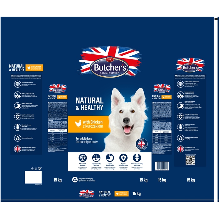 Натуральний та здоровий корм для собак Butcher's з куркою, 15 кг