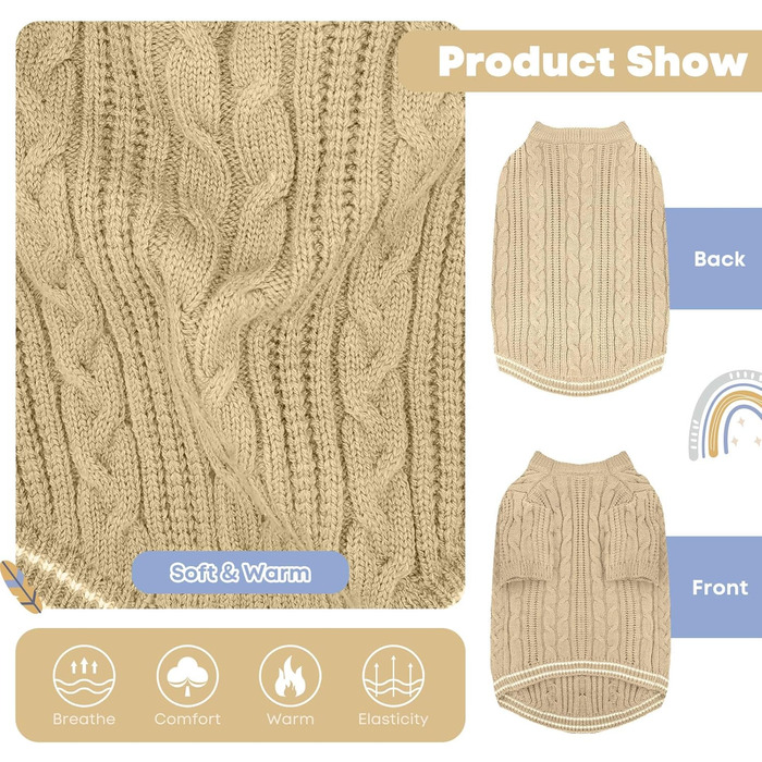 Теплий собачий светр Sanqitara, облягаючий, м'який, для маленьких та середніх собак, короткі рукави, в'язаний, колір хакі (XS)