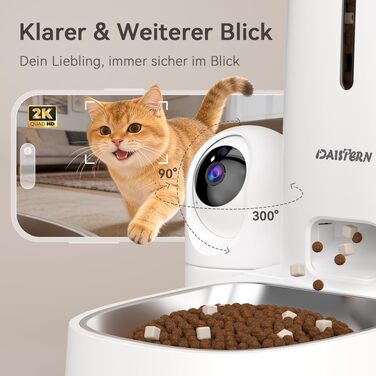 Автоматичний годувальник для котів та собак з камерою 1080P HD, місткістю 4л, нічним баченням, двостороннім аудіо та керуванням через WiFi App (2.4G/5G), функція ШІ