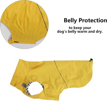 Водонепроникний дощовик для собак Morezi з відбиваючими смугами та захистом живота - Легко одягається (липучка) - для Такс та Коргі - Жовтий - XL X-Large (Обхват грудей: 55-58 см)