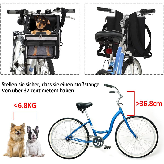 Сумка на велосипед для тварин, рюкзак для собак та котів з сіткою, складана переноска для малих та середніх собак та котів до 6 кг (Чорний)