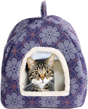 Котяче ліжко bo&flash New York 38x38x40 см – м'яка та міцна лежанка-куб для котів з подушкою, пране, флісова будка для котів (Matthias)