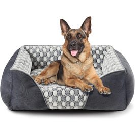 М'яке ліжко для собак великих порід з візерунком у крапку, фланелеве, антистресове, 90x65x23 см, сіро-блакитне