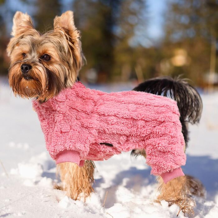 Піжама для собак маленьких порід: теплий флісовий комплект для дівчаток та хлопчиків, теплий зимовий костюм для Чихуахуа, Йоркі та інших, рожевий, середній розмір