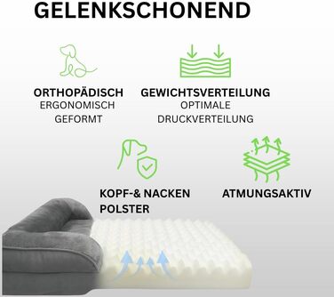 Ортопедичне ліжко для собак ZURMATRADE з піною з пам'яті – миється, нековзне та зручне – для великих та маленьких собак – сірого кольору, видалення шерсті XL (107x81,5x16,5 см)