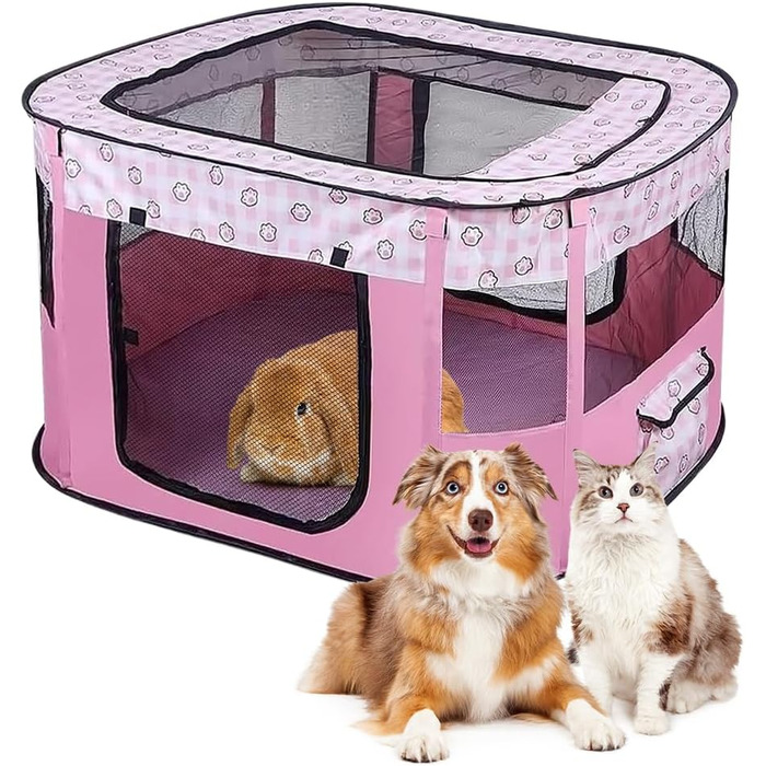 Клітка-забіг для цуценят та собак, портативна, 70x55x40 см, рожева