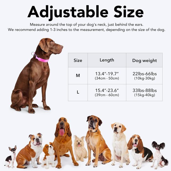 LED-нашийник для собак KOSKILL: перезарядна модель USB, водонепроникний, яскравий, регульований, для середніх та великих собак (зелений, рожевий)