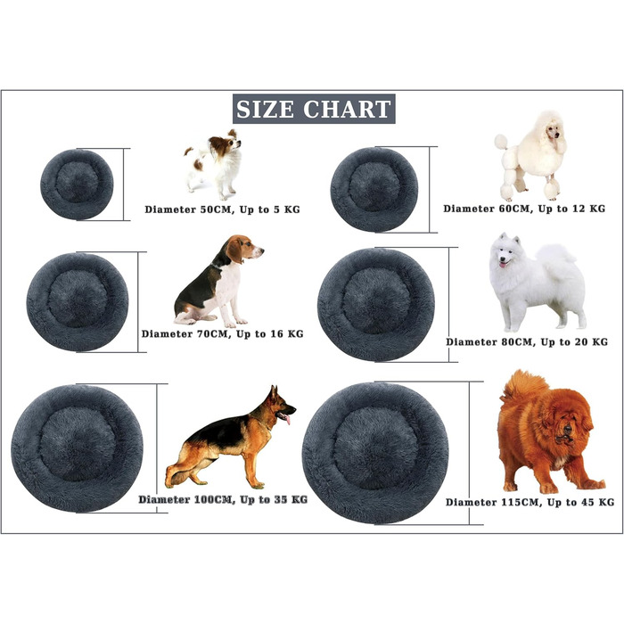 Крісло-гніздо для собак XXXL, кругле, знімний, пральний чохол, антистрес, штучне хутро, м'яке, комфортне, пухнасте ліжко для тварин (115см, Темно-Сірий)