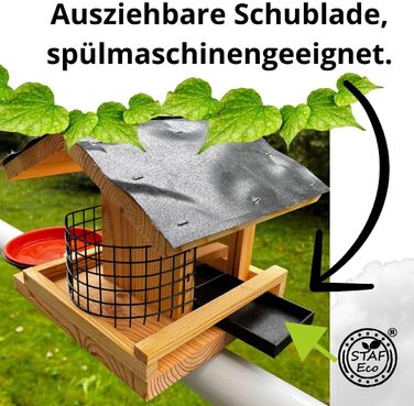 Годівниця для птахів на балкон Vogelfutterhaus, дерев'яна, ручна робота, з кріпленням 30–60 мм, для садових і диких птахів, натуральна, водостійка