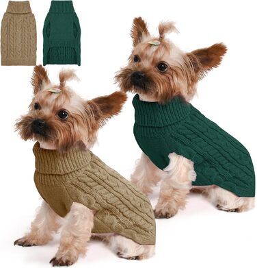 Пуловер для собак маленьких порід, зимовий, з високим коміром, в'язаний, фліс, стрейч, для цуценят, дівчаток та хлопчиків, одяг для домашніх тварин (S, Рожевий та (Зелений та Коричневий, Small)