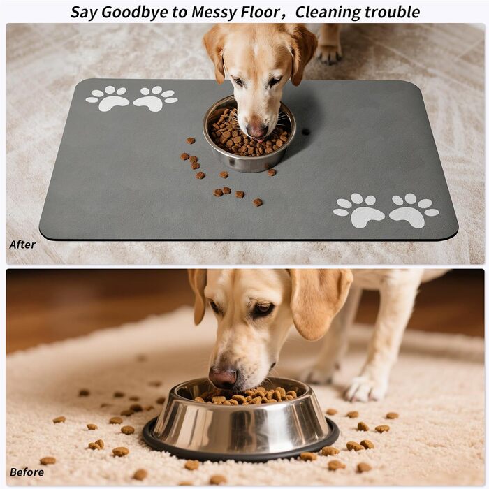 Килимок під миску для собак та котів, швидковисихаючий, абсорбуючий, водонепроникний, протиковзкий (сірий, 43x80 см)