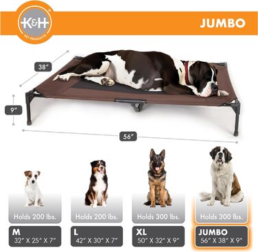 Охолоджуване собаче ліжко K&H Pet Products з піднятим бортиком для вулиці, з дихаючою сіткою, неслизькими гумовими ніжками, портативне (Шоколад/Чорна сітка, L 142 x B 97 x H 23 см)