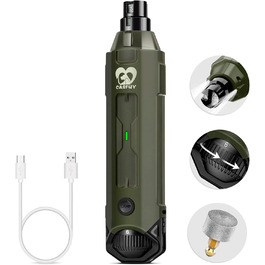 Електричний точилка для кігтів собак Casfuy 6-ступінчаста – безшумна, акумуляторна шліфувальна машинка для собак великих, середніх та маленьких порід, армійного кольору