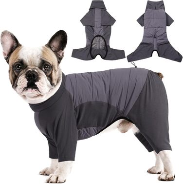 Зимовий теплий одяг для собак Dotoner: теплий комбінезон з флісовою підкладкою, вітронепроникний, з отвором для повідка (XS, сірий)