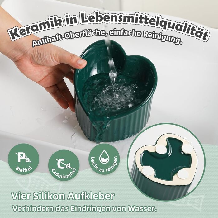 Набір мисок для котів Katzennapf Set: підняті миски, кераміка, проти ковзання, набір з 2 шт., зелений & темно-зелений