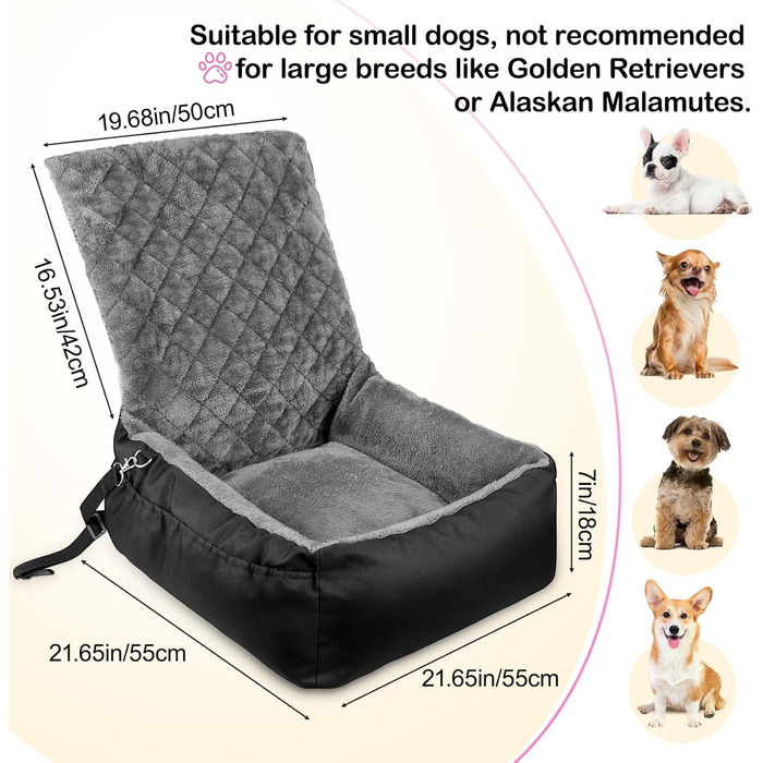 Автокрісло для собак SIVEIS – зручне ліжко з кишенею, чорне