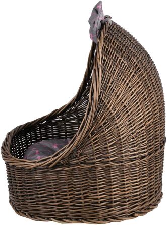 Плетіний лежак для кота з подушкою, з лози (темно-коричневий/сірий)