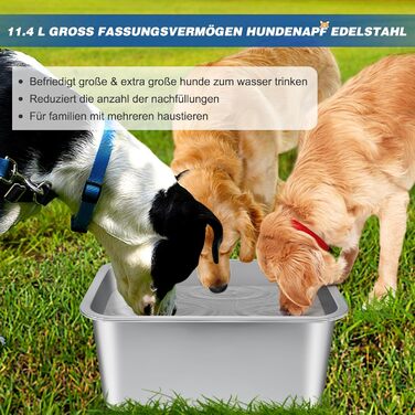 Нержавійна миска для великих собак, 36×27×15 см - миска для води та корму, антиковзаюча, легко миється, для великих та середніх собак