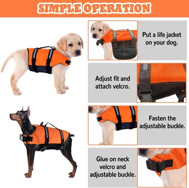 Жилет рятувальний для собак FainFun Orange, XS. Регульований, з високою плавучістю та рятувальним гачком. Підходить для малих та великих собак.