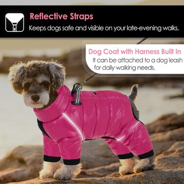 Водонепроникний зимовий одяг для собак AOFITEE - теплий костюм з флісу, з блискавкою та світловідбиваючими смугами. Розмір XX-Large, колір: яскраво-рожевий (Knallpink).