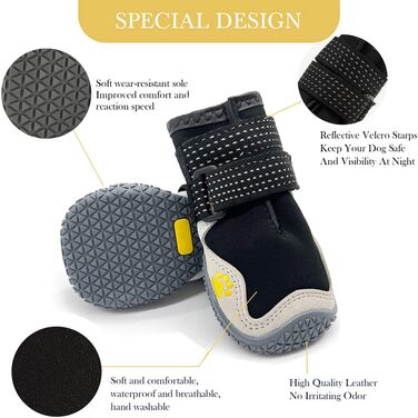 Чоботи для собак, 4 шт. Дихаючі чоботи для собак з світловідбиваючими ременями, мікрофібра, шкіра, гума, рифлена підошва, захист лап собак (1#), ширина розміру 1: 3,2-3,7 см