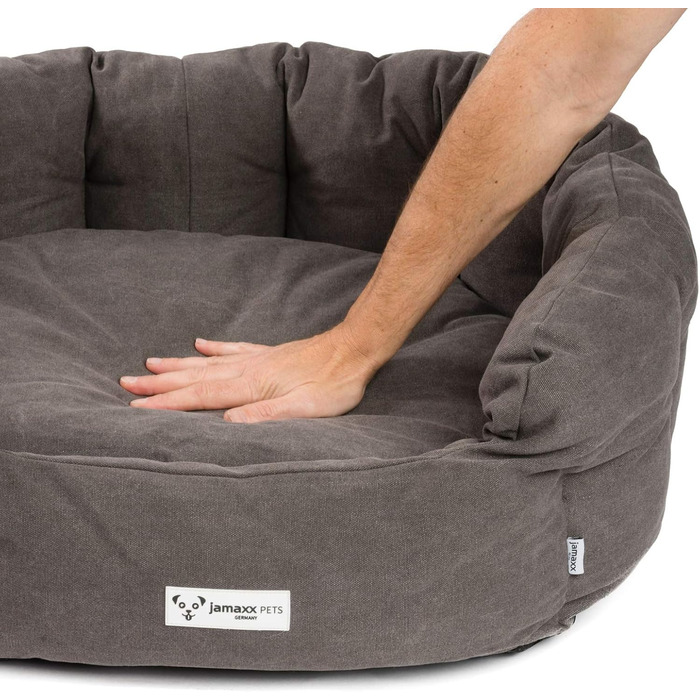JAMAXX Овальне собаче ліжко з комфортною начинкою, знімний чохол, вінтажний канвасний матеріал, собачий кошик з високими бортиками, розмір S (60x50 см)