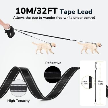 Рулетка для собак Pecute 8м, 360° поворот, антиковзний руків'я, швидка зупинка, до 50 кг, зелений/чорний