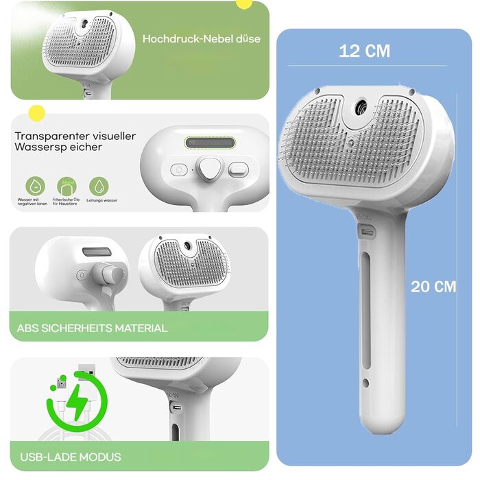 3-в-1 щітка для грумінгу тварин з парою та спреєм, для котів та інших домашніх улюбленців, видаляє відмерле волосся, самоочищення, вирівнювання (зелена)