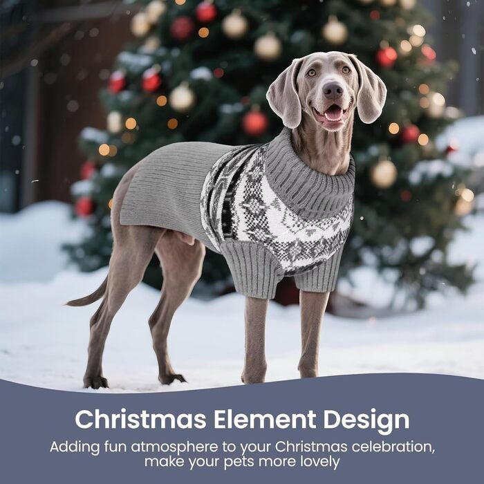 Светр для собак IECOii XXXXL, XXXX-Large, 5XL (105 см), сірий. Теплий в'язаний пуловер для німецької доги, добермана та інших великих порід.