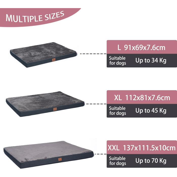 Ортопедичне лежанка для собак Преміум класу з піною з ефектом пам'яті, XL, 112x81x8 см, темно-сіра