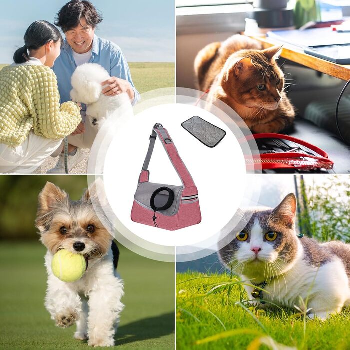 Сумка-переноска для собак та котів | Дихаюча сумка-переноска для тварин, регульована, з кишенею, рожева