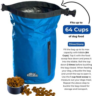 Сумка для корму для собак Callieco з лопаткою та кишенею на блискавці, водонепроникний контейнер для дому, подорожей на авто, кемпінгу, перевезень авіакомпаніями та іншого (Зелений, 32 чашки)