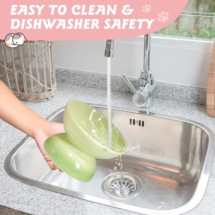 Підвищений годівниця для котів та маленьких собак Kathson, кераміка, нахилена, проти блювоти, 4 шт. (Blue, Green, Purple, Pink)