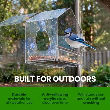Годівниця для птахів на вікно Nature Gear — вологостійка та захищена від білок, модель-будиночок, з системою відведення води