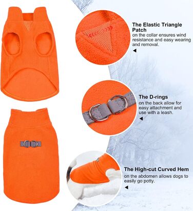 Теплий флісовий світшот для собак BeautyZoo з капюшоном та кишенею, для маленьких, середніх та великих собак, розмір M/L (спинка 46 см, груди 64 см, шия 38 см), помаранчевий