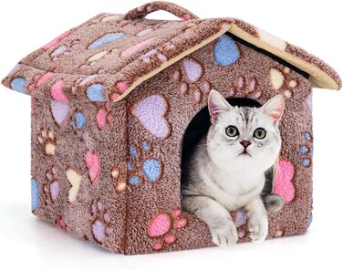 Будка для собак і котів Nobleza, зимостійка, 42x39x33 см, переносний лежак, знімний будиночок, коричнева, з матрацом